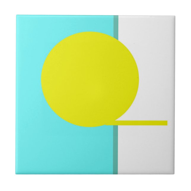 Bold Abstract Art Circle Turquoise Green Yellow Tile (Front)