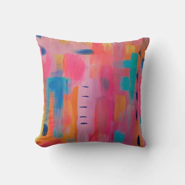 Bold Abstract Art in Pinks and Blues Cushion (Front)