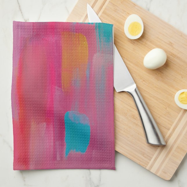 Bold Abstract Art in Pinks and Blues  Tea Towel (Quarter Fold)