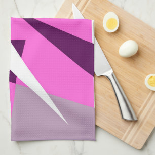 Bold Abstract Art Purple Pink Grey White Tea Towel
