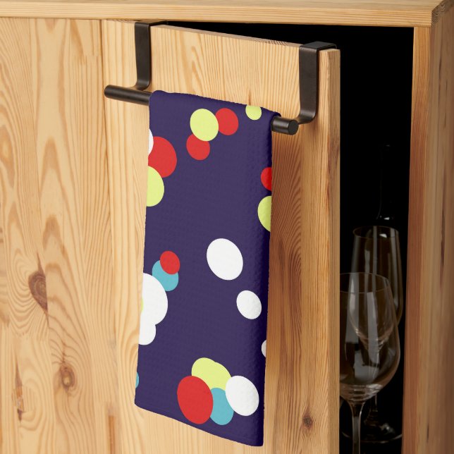 Bold Abstract Art Red Blue Yellow Circles Tea Towel (Thirds Fold)