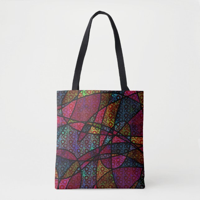 Bold Abstract Art with Circles & Black Lines Tote Bag (Front)