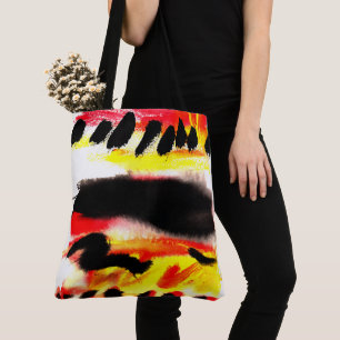 Bold Abstract Black Red Yellow Flowing Colours Tote Bag