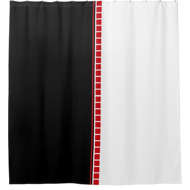 Bold Abstract Black White and Red Pattern Shower Curtain (Front)