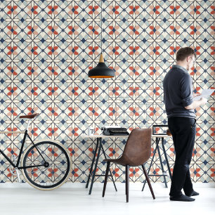 Bold Abstract Blue Beige Terracotta Moroccan Tile Wallpaper