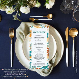Bold Abstract Bright Wildflower Script Wedding Men Programme
