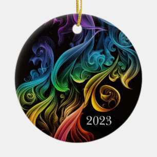 Bold Abstract Colorful Rainbow Smoke Elegant Ceramic Tree Decoration