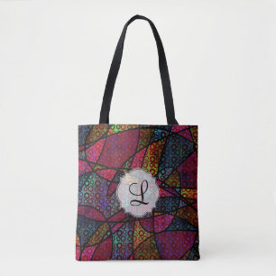 Bold Abstract Colourful Digital Art Monogram Tote Bag