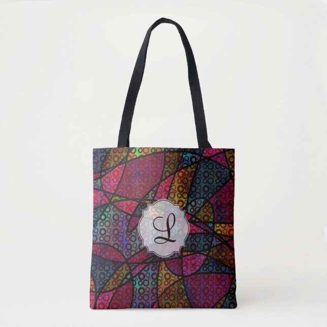 Bold Abstract Colourful Digital Art Monogram Tote Bag (Front)