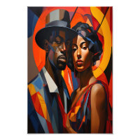 Bold Abstract Cubism Couple Portrait – Modern Art