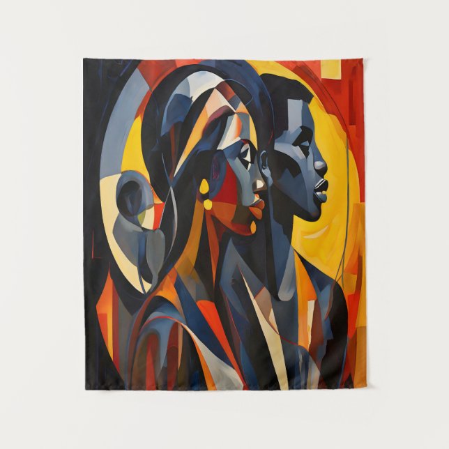Bold Abstract Cubist Portrait Art Tapestry (Front)