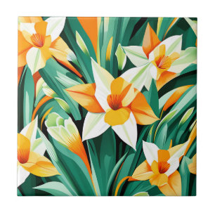 Bold Abstract Daffodil Flowers Tile