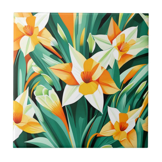 Bold Abstract Daffodil Flowers Tile (Front)