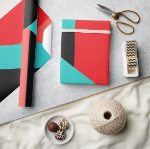 Bold Abstract Design in Teal, Red, Black, and Whit Wrapping Paper
