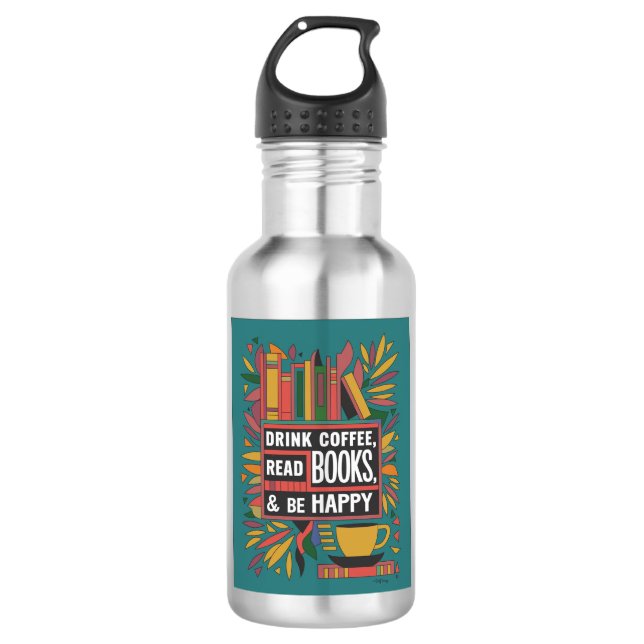Bold Abstract "Drink Coffee, Read Books" 532 Ml Water Bottle (Front)