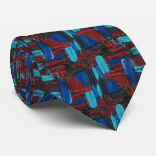 Bold Abstract Expressionist Ruby and Turquoise Tie