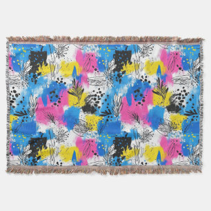 Bold Abstract Floral in Blue Pink and Yellow Throw Blanket