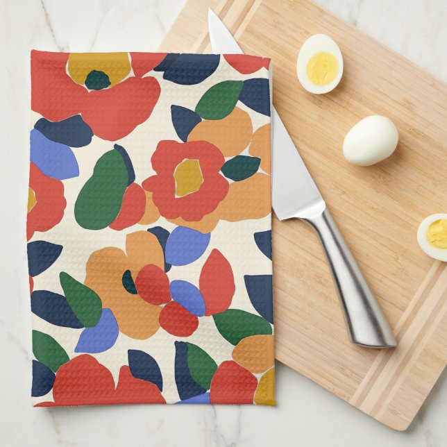 Bold Abstract Floral Pattern Tea Towel (Quarter Fold)