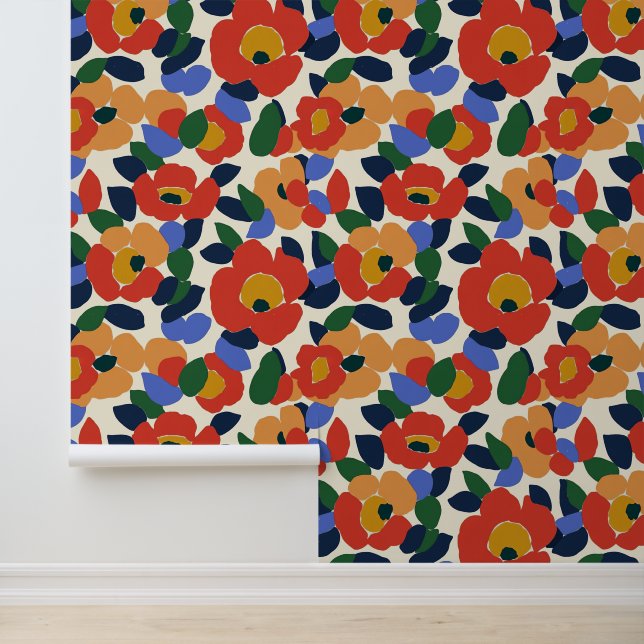 Bold Abstract Floral Pattern Wallpaper (Application)