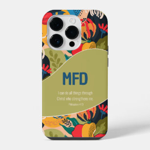 Bold Abstract Floral Phil. 4:13 Monogram iPhone 14 Pro Case