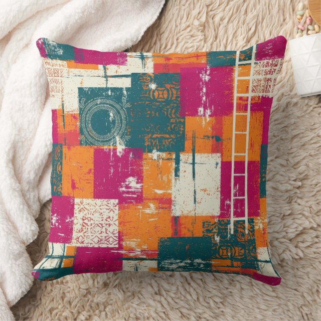 Bold Abstract Geometric - Grunge Brush Texture (1) Cushion (Blanket)