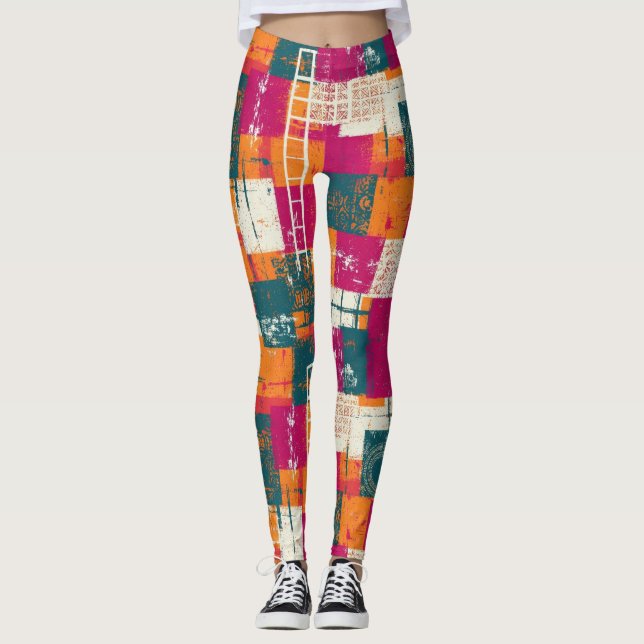 Bold Abstract Geometric - Grunge Brush Texture (1) Leggings (Front)