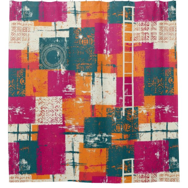Bold Abstract Geometric - Grunge Brush Texture (1) Shower Curtain (Front)