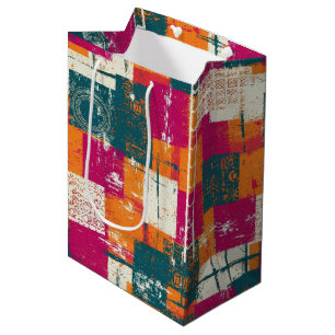 Bold Abstract Geometric - Grunge Brush Texture Medium Gift Bag
