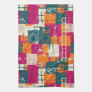 Bold Abstract Geometric - Grunge Brush Texture Tea Towel
