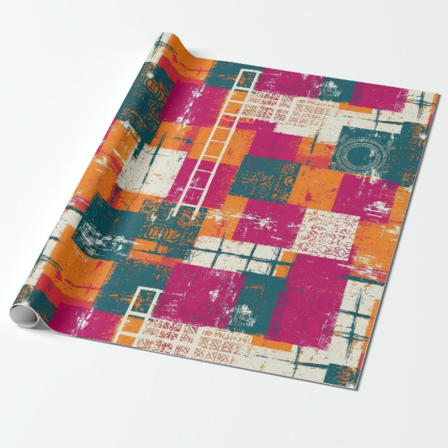 Bold Abstract Geometric - Grunge Brush Texture Wrapping Paper (Unrolled)