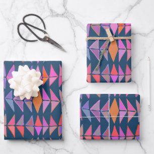 Bold Abstract Geometric Painted Triangles in Blue Wrapping Paper Sheet