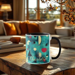 Bold Abstract Geometric - Personalised Teal & Red Mug