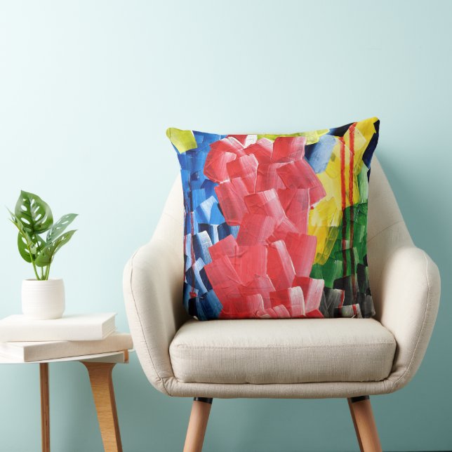 Bold Abstract in Red, Blue, Yellow, and Green Cushion (Chair)