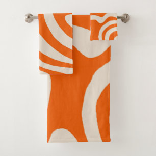Bold Abstract Orange Marble Wavy Stripe Pattern  Bath Towel Set