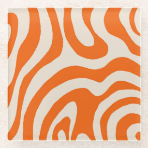 Bold Abstract Orange Marble Wavy Stripe Retro Glass Coaster