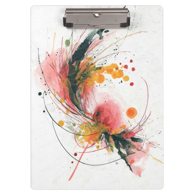 Bold Abstract Pink Orange Floral Splash Clipboard (Front)
