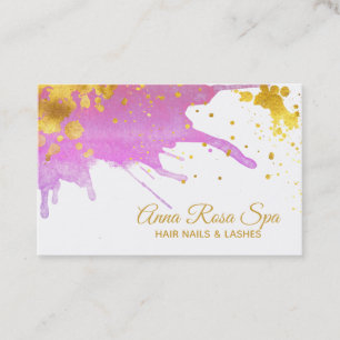 *~* Bold Abstract Pink Watercolor Gold Luxe Business Card