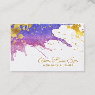 *~*Bold Abstract Purple Watercolor Gold Luxe Business Card