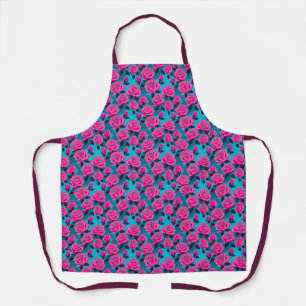 Bold Abstract Roses In Neon Pink Apron