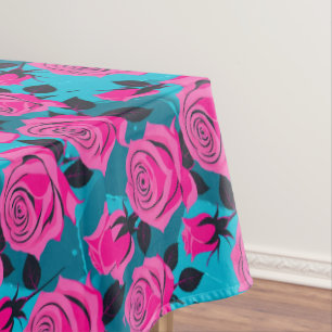 Bold Abstract Roses In Neon Pink  Tablecloth