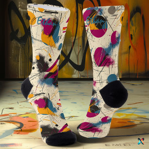 Bold Abstract Socks in Magenta, Orange, and Teal