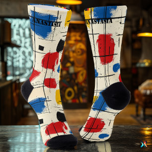 Bold Abstract Socks with Geometric Brushstroke