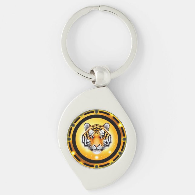 Bold Abstract Tiger Illustration Key Ring (Front)