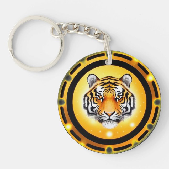 Bold Abstract Tiger Illustration Key Ring (Front)