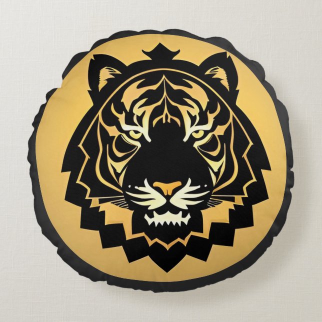 Bold Abstract Tiger Illustration Round Cushion (Front)