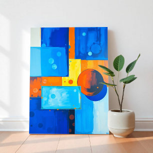 Bold Abstract Wall Art in Blue, Orange, and Yellow
