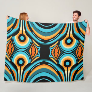 Bold abstract wave flowers Azure Cobalt Cascade Fleece Blanket