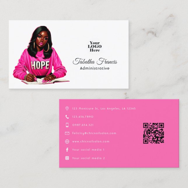Bold Afro Black Woman Boss in Hot-Pink Business Card (Front/Back)