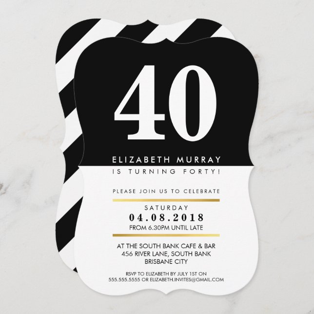 BOLD AGE NUMBER cool faux gold foil 40TH 40 INVITE (Front/Back)