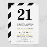 BOLD AGE NUMBER minimal black white 21ST INVITE